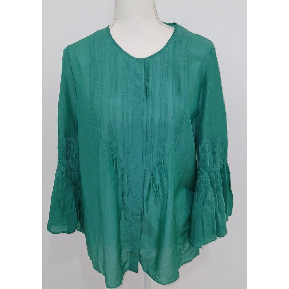 Kobi Halperin Emerald Green Pintuck Silk Blouse